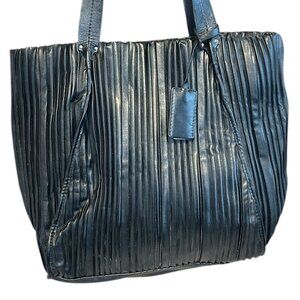 Vtg Calvin Klein #1979 Large Black Tote Bag Vegan Leather Ribbed Design Textured